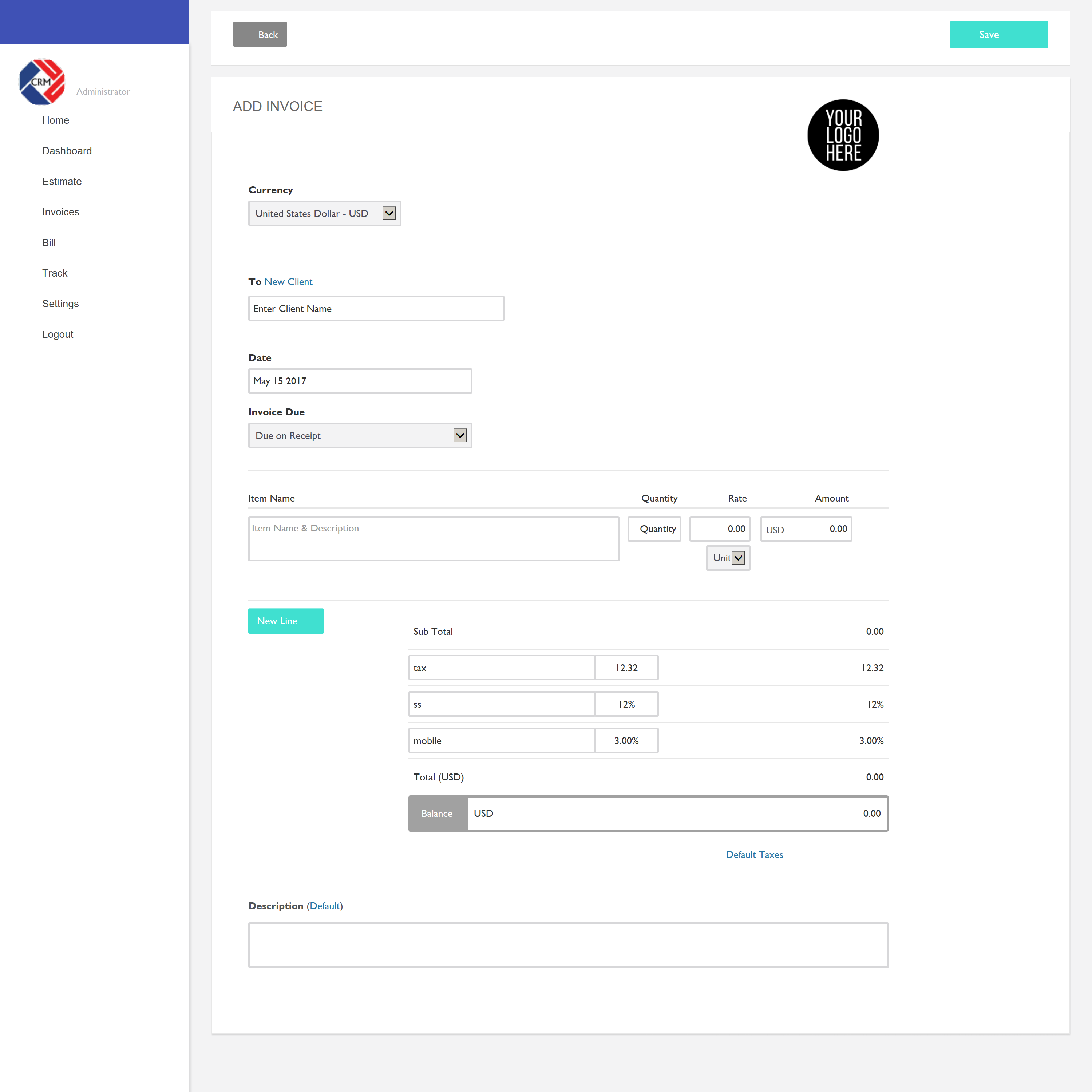 Invoice Template CRM Software App